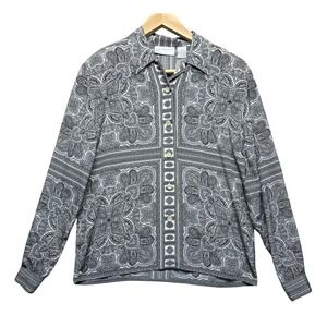 Vintage Liz Claiborne Petite Black White Paisley Print Button Up Shirt 2
